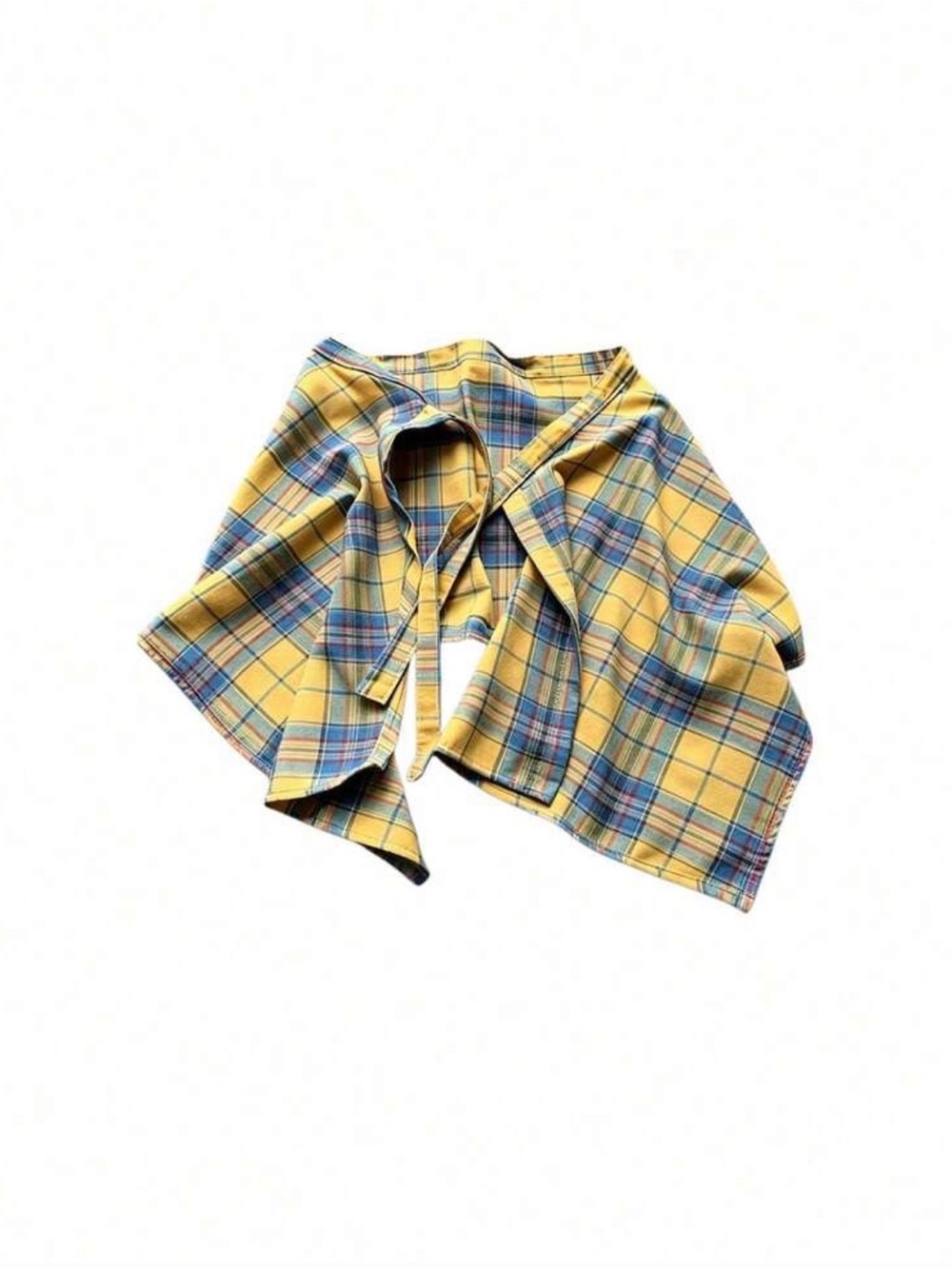 Kids Plaid Tie-Front Top in Yellow and Blue